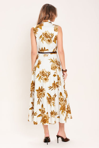 Golden Petals Woven Midi Dress