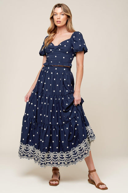 Bebe Alert Navy Woven Midi Skirt
