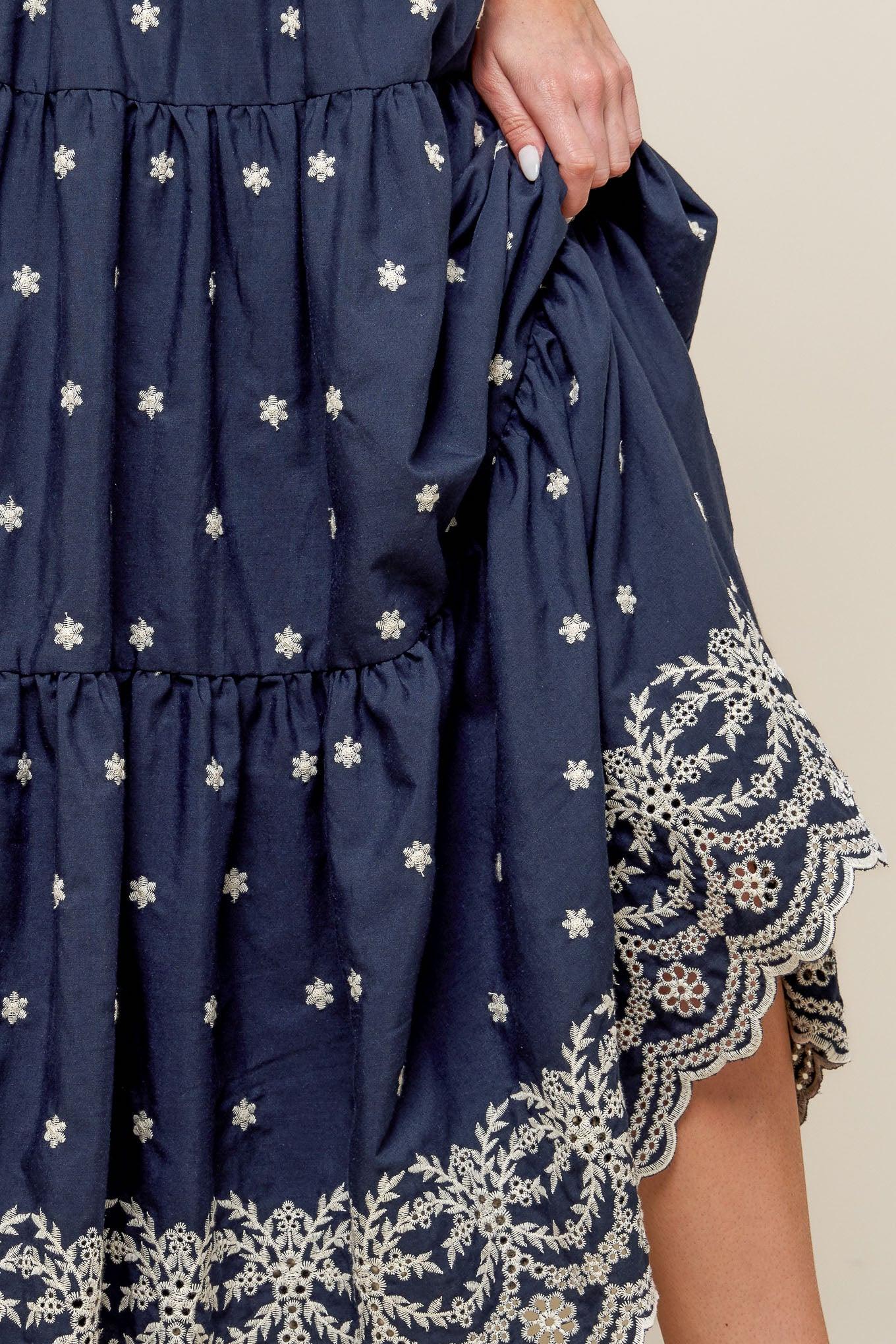 Bebe Alert Navy Woven Midi Skirt