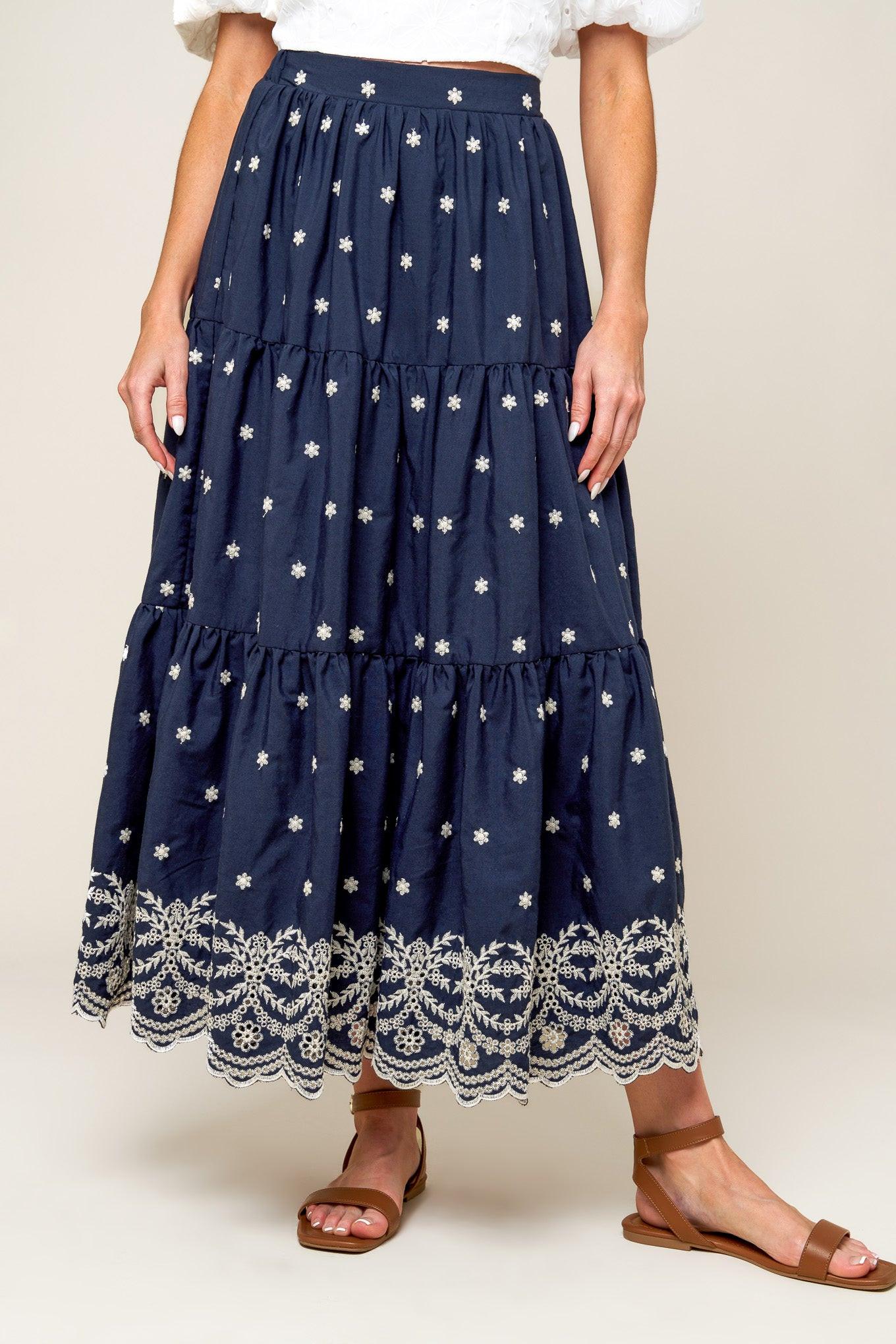 Bebe Alert Navy Woven Midi Skirt