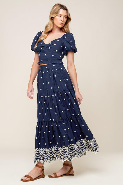 Bebe Alert Navy Woven Midi Skirt