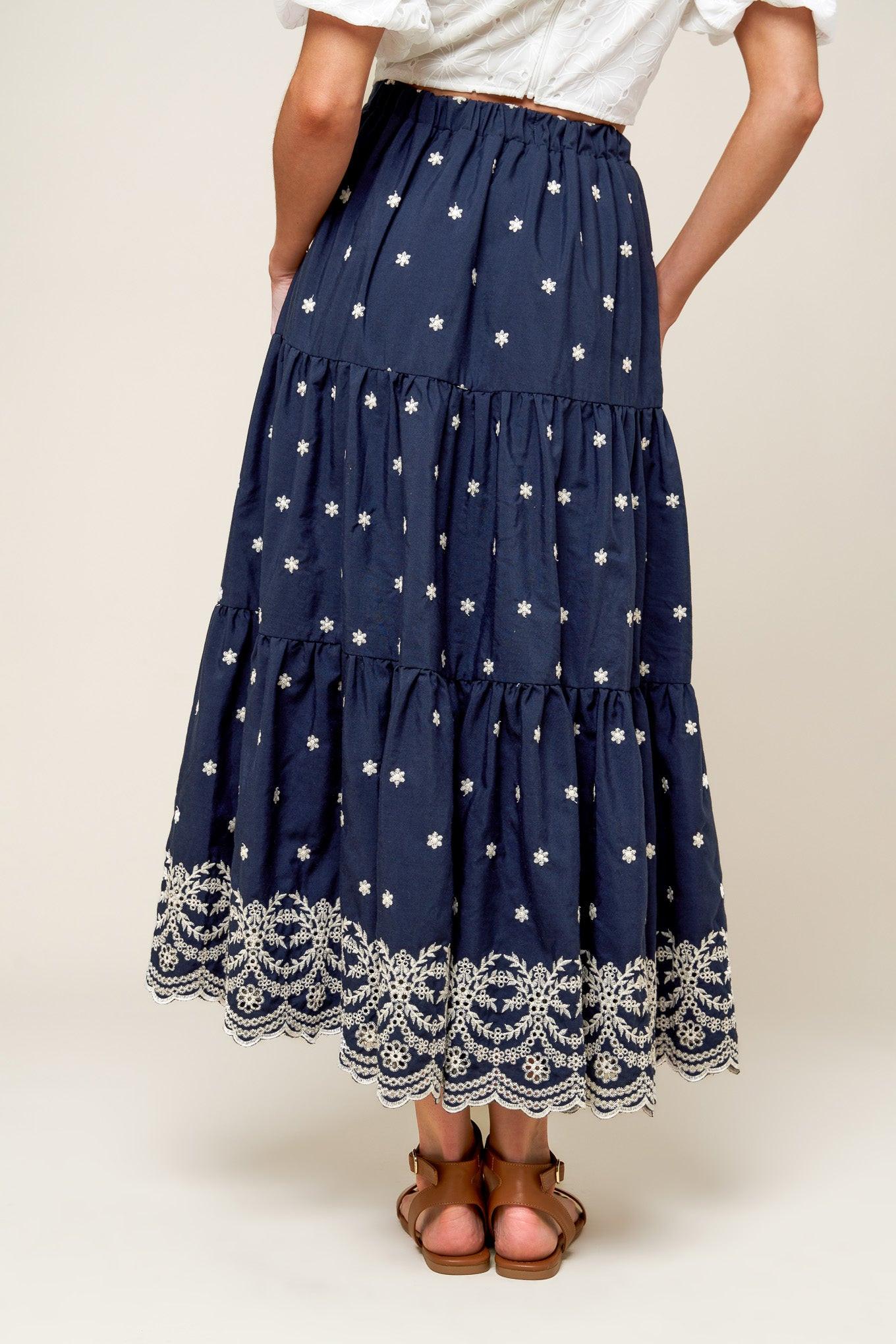 Bebe Alert Navy Woven Midi Skirt
