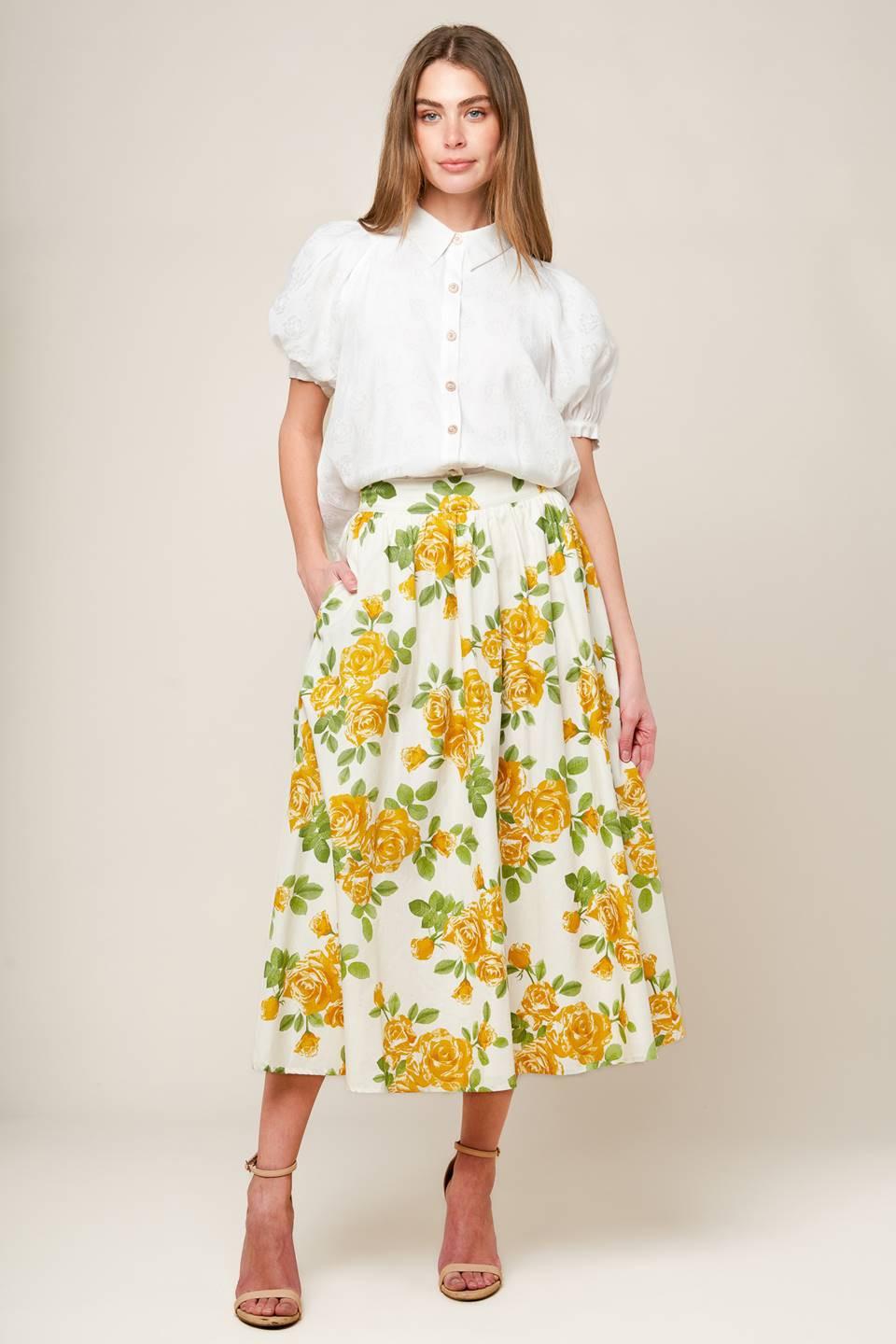 Every Sunday Cream Woven Midi Skirt