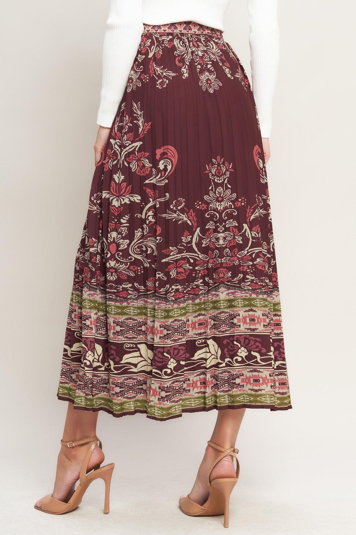 Aztec Cherry Woven Midi Skirt