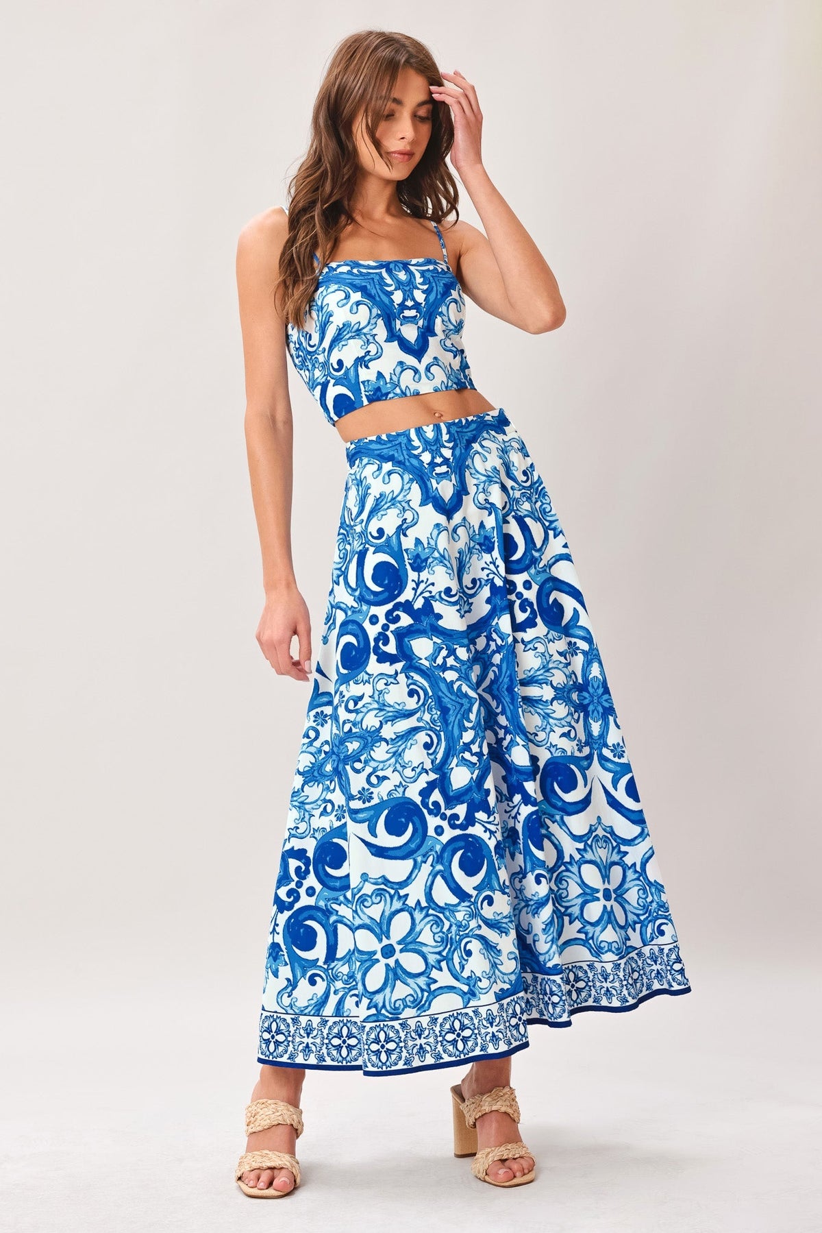 Coastal Mosaic Woven Midi Circle Skirt