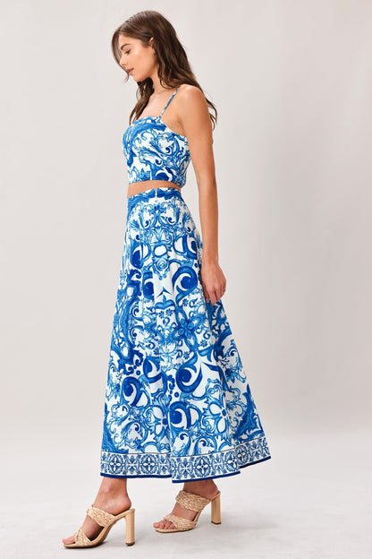 Coastal Mosaic Woven Midi Circle Skirt
