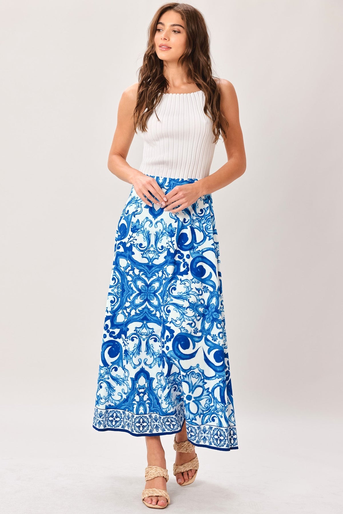 Coastal Mosaic Woven Midi Circle Skirt