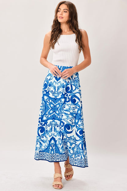 Coastal Mosaic Woven Midi Circle Skirt