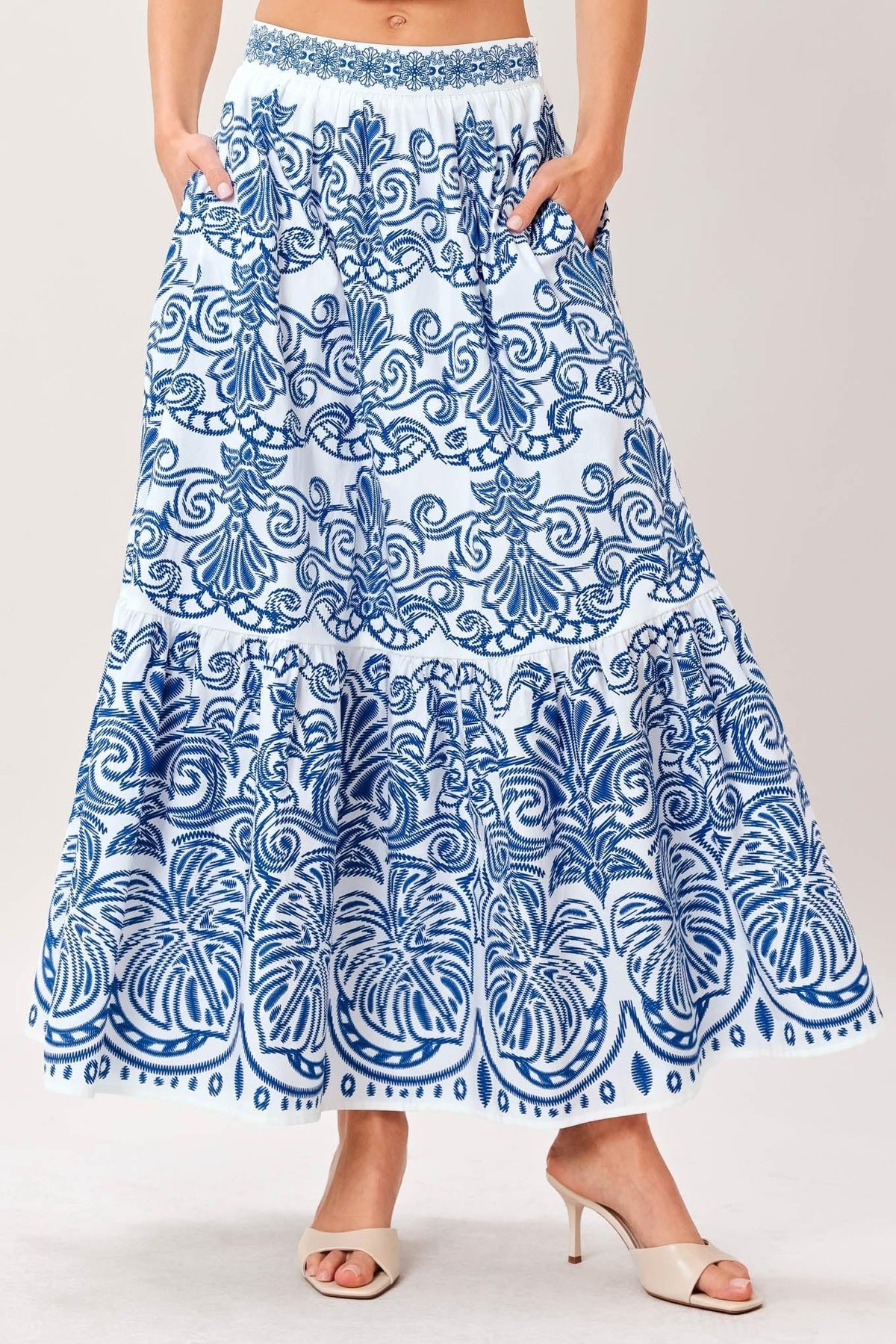 Azure Ornate Woven Full Midi Skirt