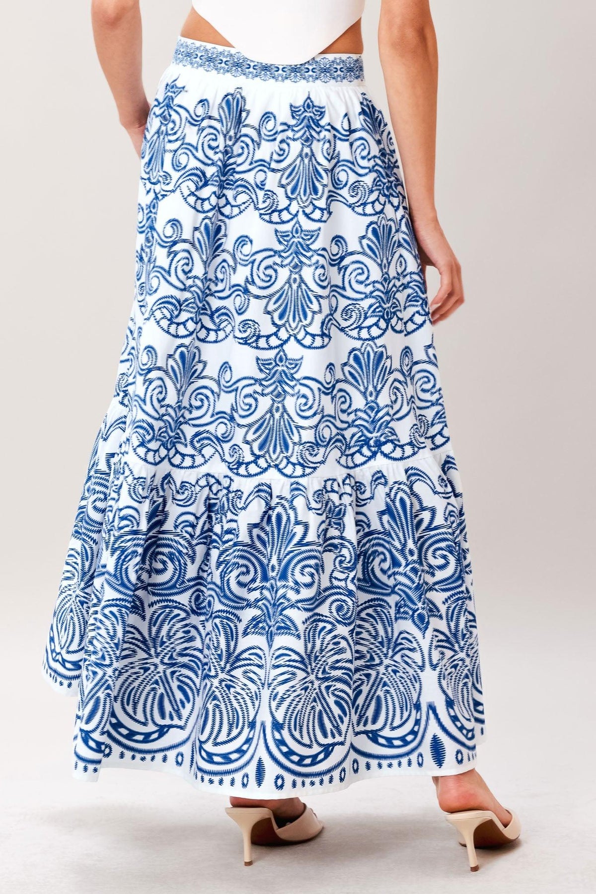 Azure Ornate Woven Full Midi Skirt