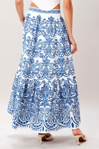 Azure Ornate Woven Full Midi Skirt