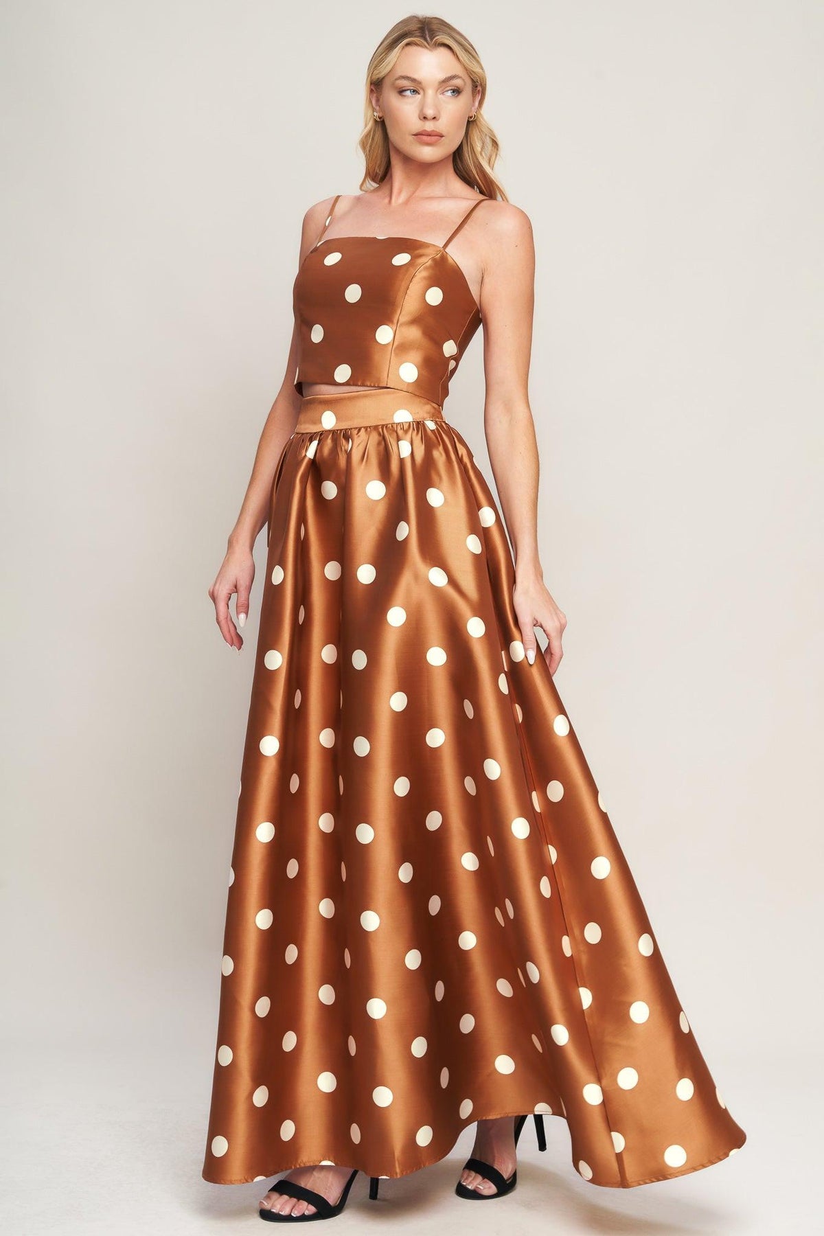 Chic Polka Flow Woven Full Maxi Skirt
