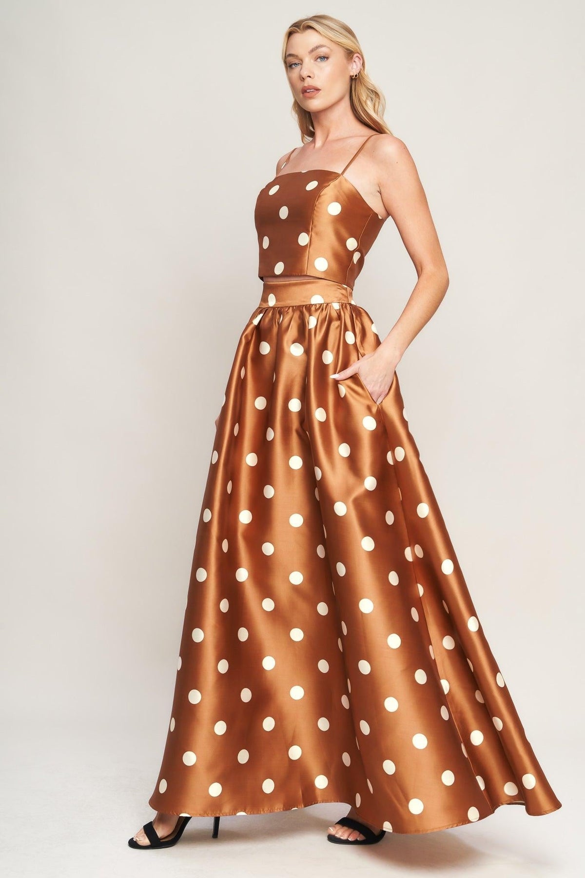 Chic Polka Flow Woven Full Maxi Skirt