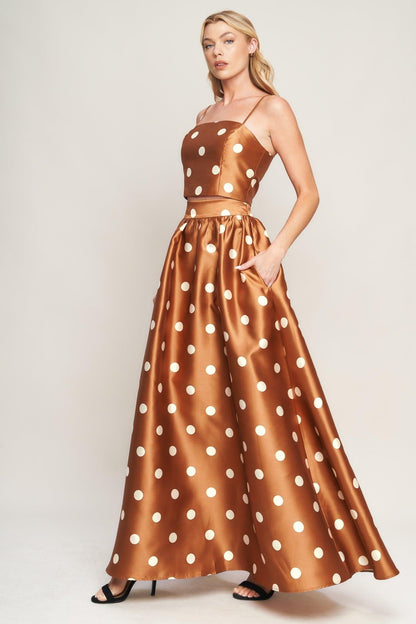 Chic Polka Flow Woven Full Maxi Skirt