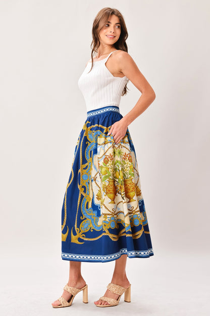 Baroque Escape Woven Midi Skirt