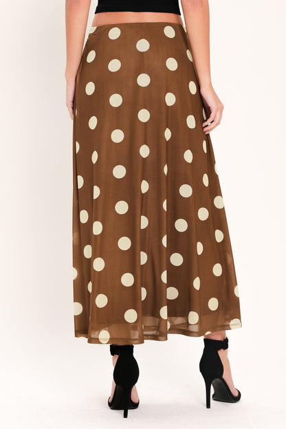 French Girl Polka Dot Power Mesh Midi Skirt