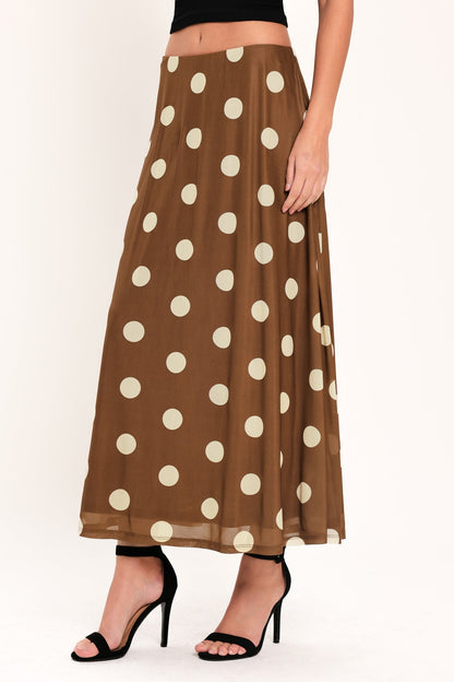 French Girl Polka Dot Power Mesh Midi Skirt