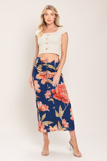 Deep Sea Bloom Power Mesh Midi Skirt