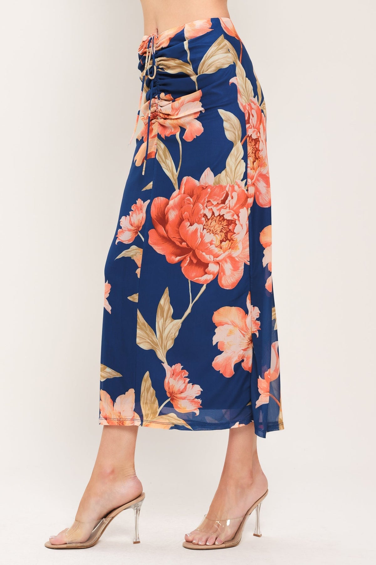 Deep Sea Bloom Power Mesh Midi Skirt