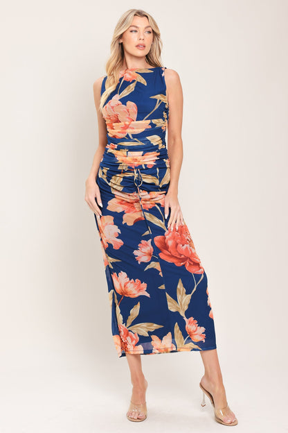Deep Sea Bloom Power Mesh Midi Skirt