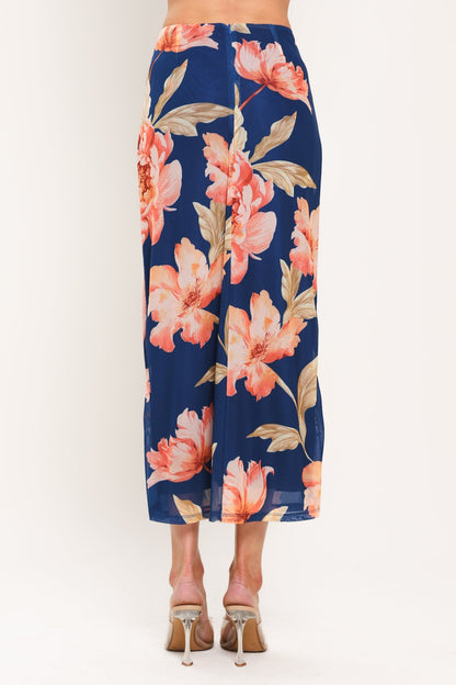 Deep Sea Bloom Power Mesh Midi Skirt