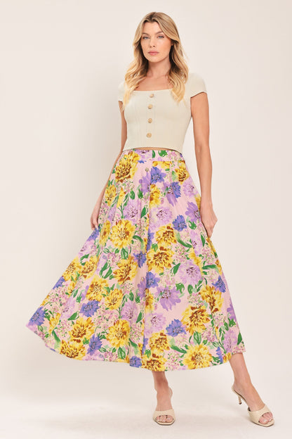 Blossom Market Woven Full Midi Skirt