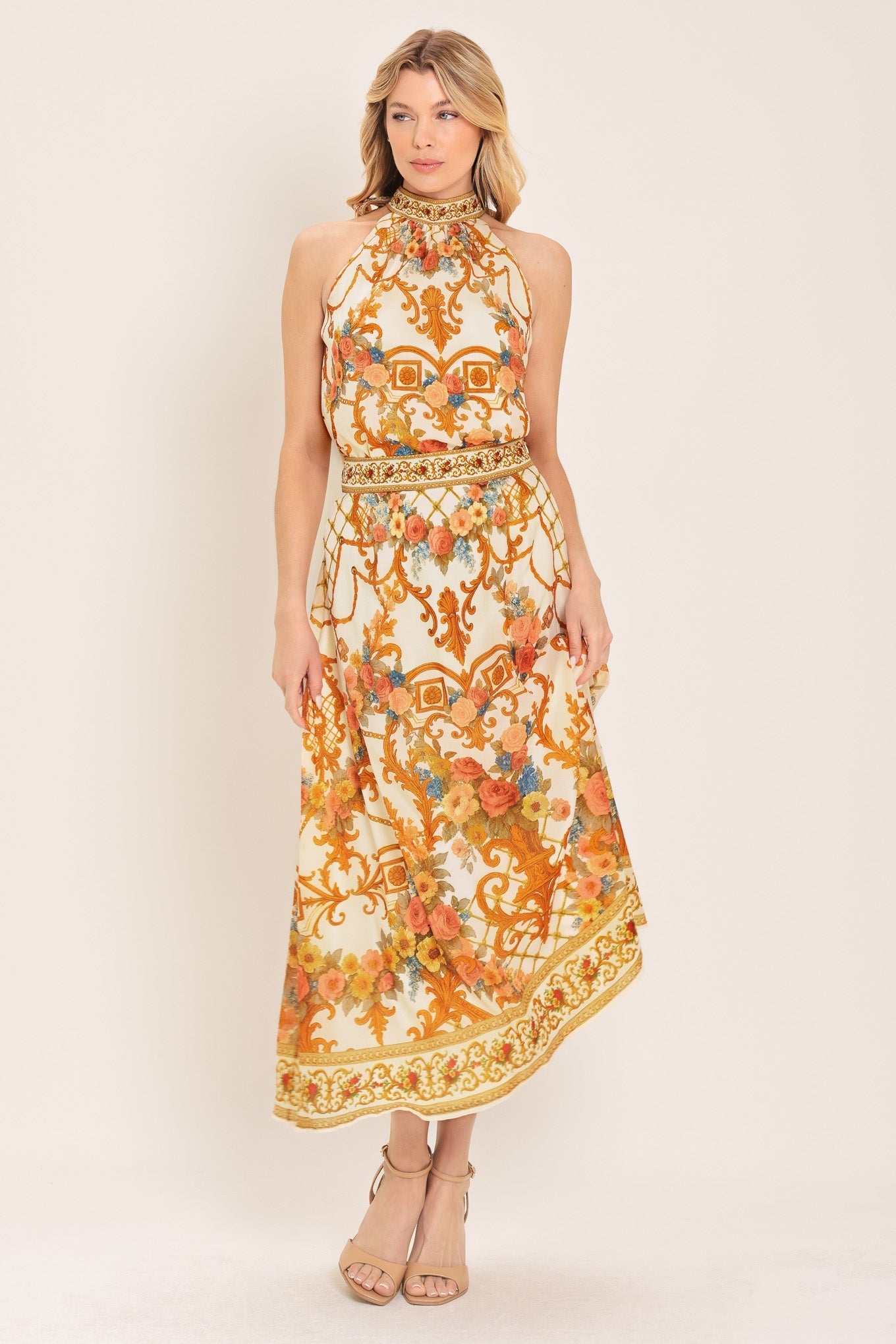 Antique Bloom Woven Midi Circle Skirt