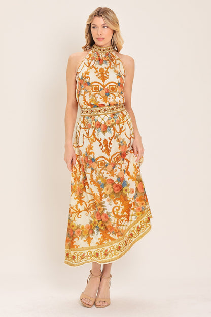 Antique Bloom Woven Midi Circle Skirt
