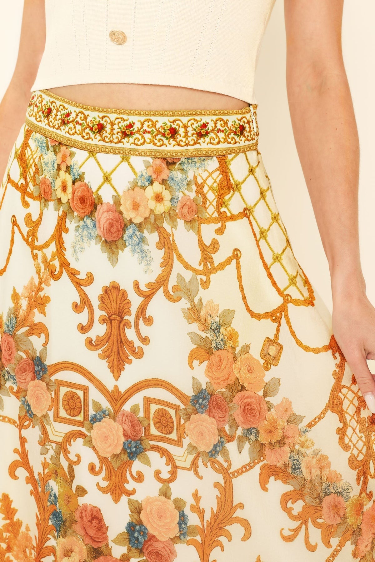 Antique Bloom Woven Midi Circle Skirt