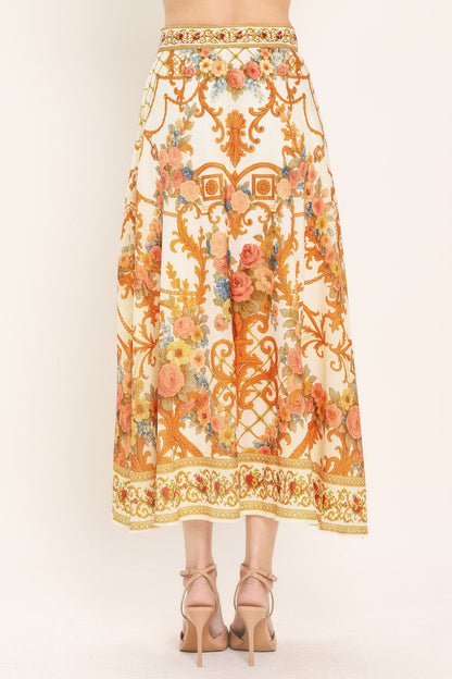 Antique Bloom Woven Midi Circle Skirt
