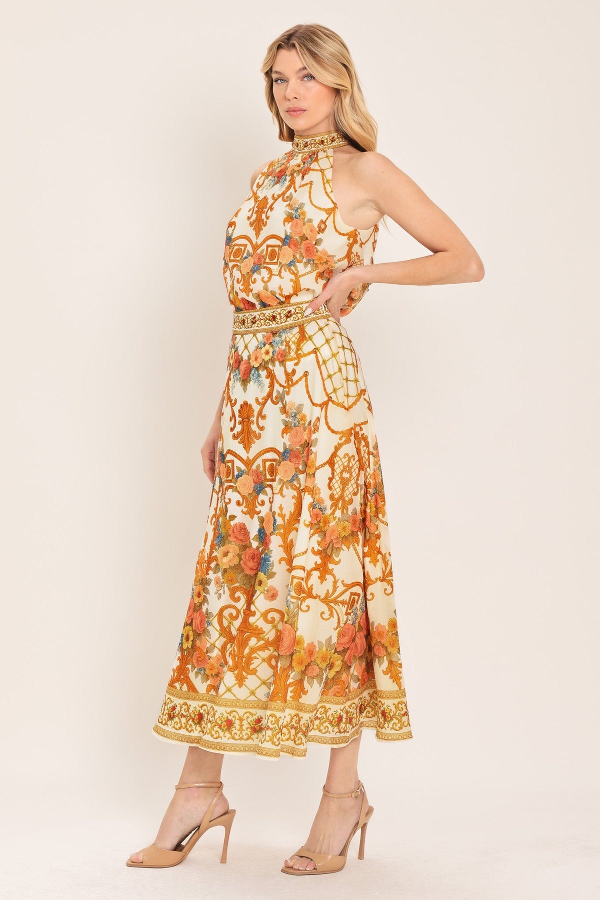 Antique Bloom Woven Midi Circle Skirt