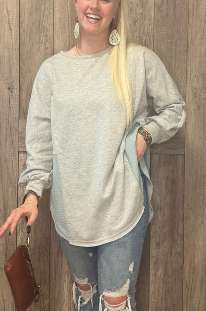 Threaded Pear Dahlia Crinkle Splicing Raw Hem High Low Oversized Blouse