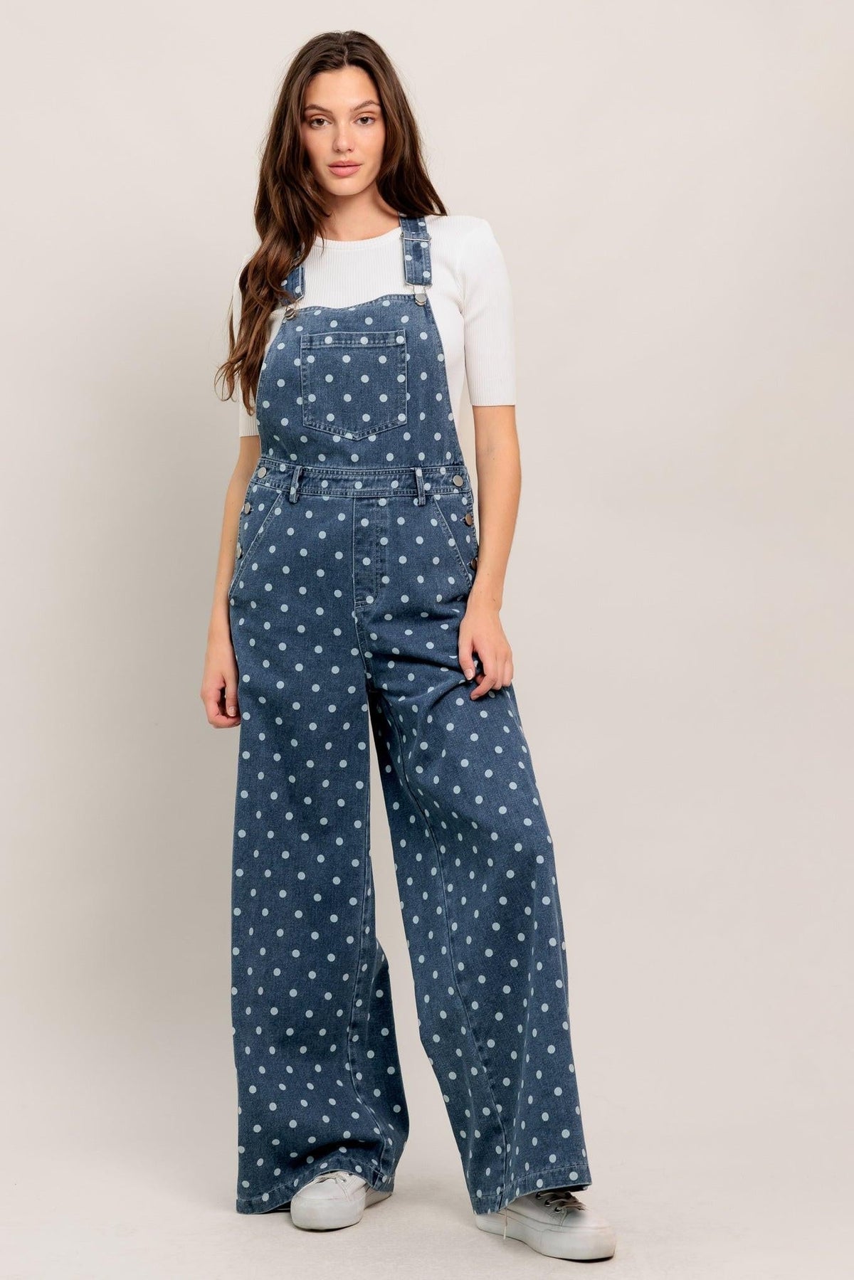 Everyday Polka Overall Denim Jumpsuit