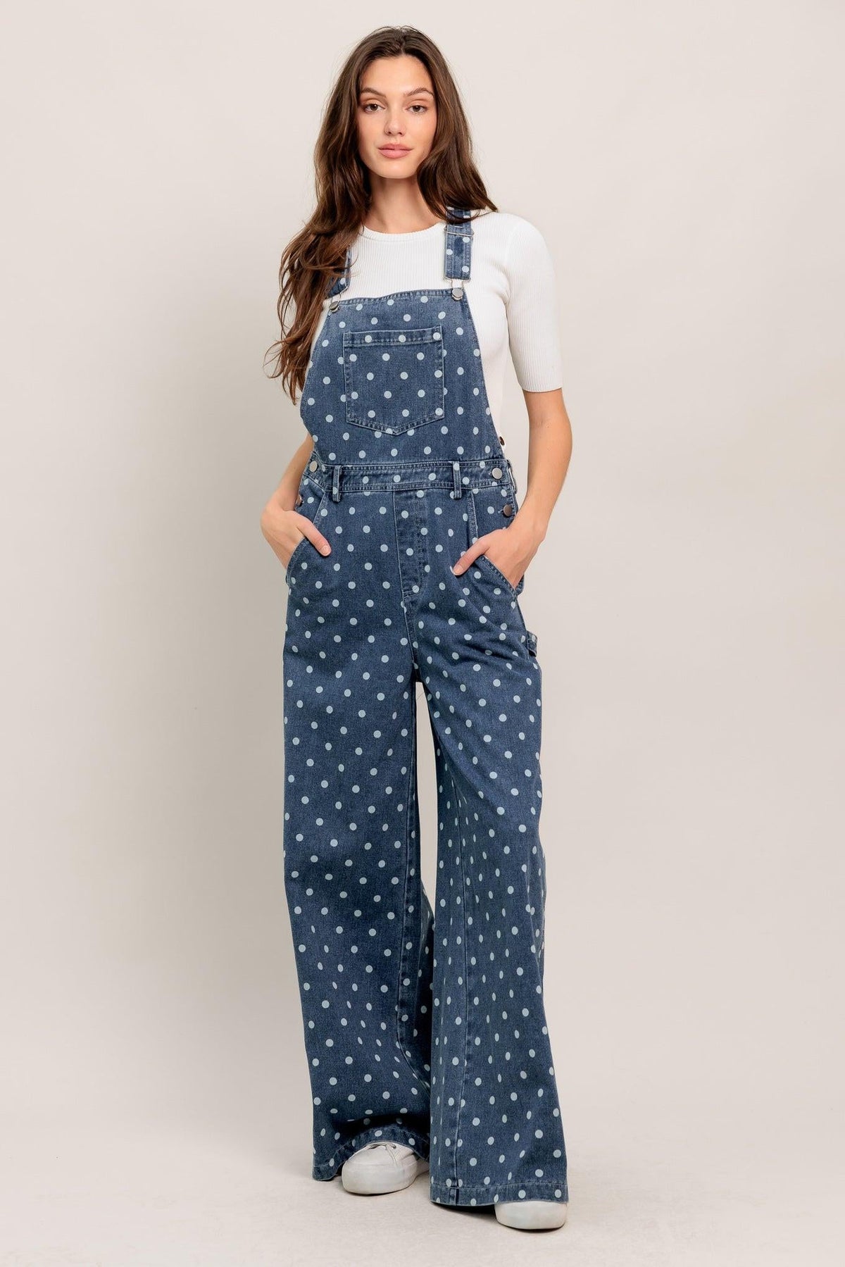 Everyday Polka Overall Denim Jumpsuit