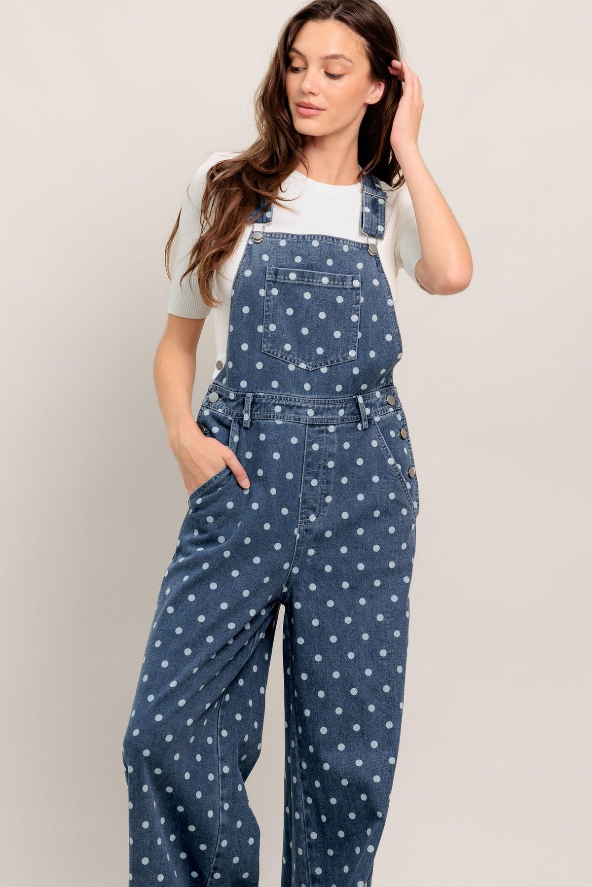 Everyday Polka Overall Denim Jumpsuit