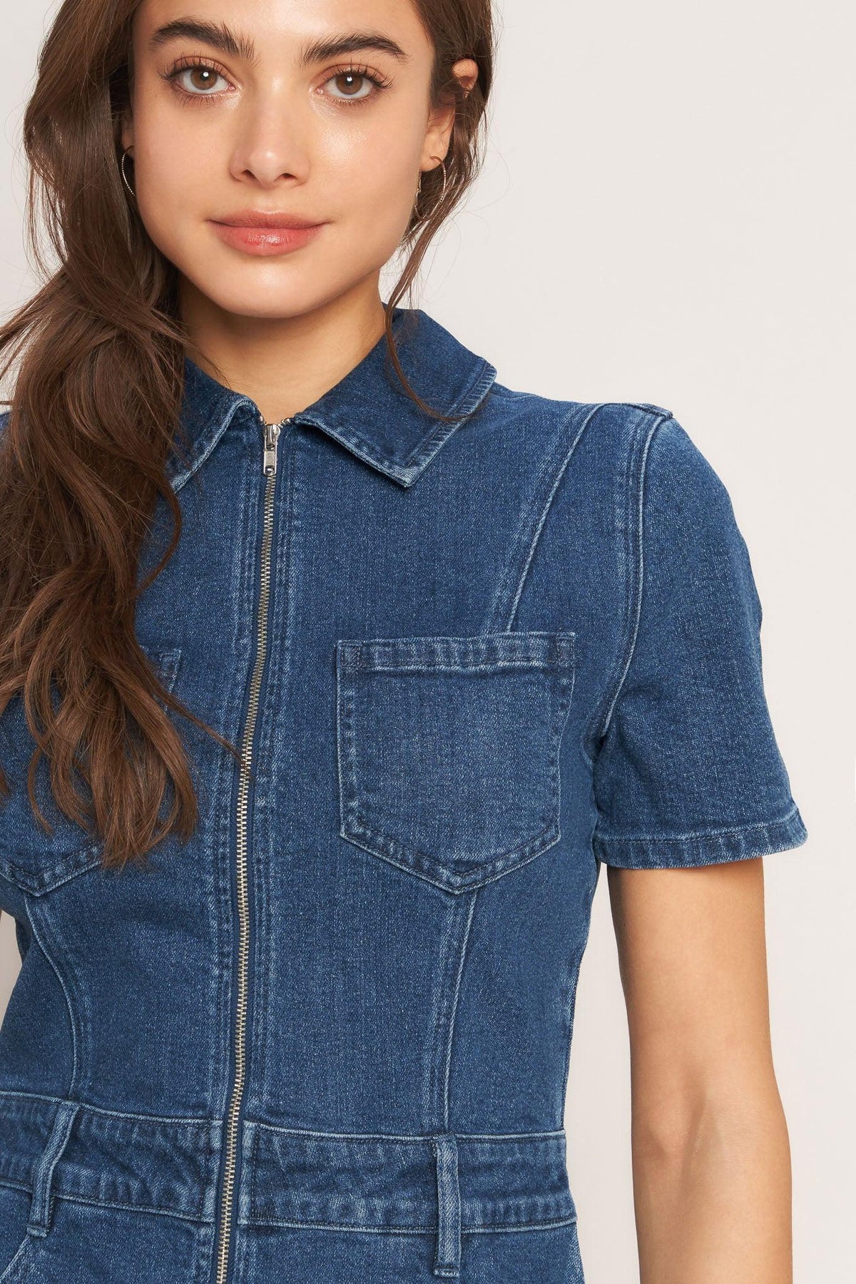 Casual Structure Denim Romper