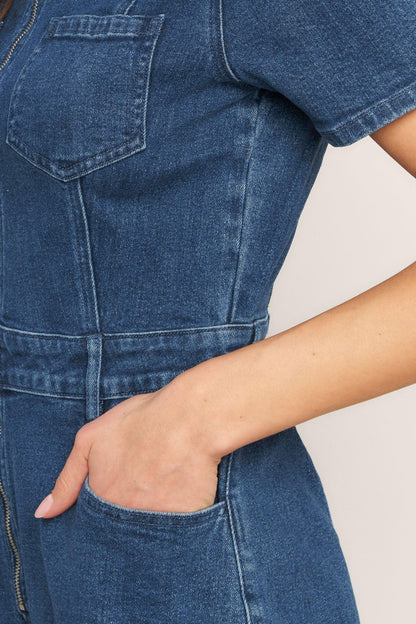 Casual Structure Denim Romper