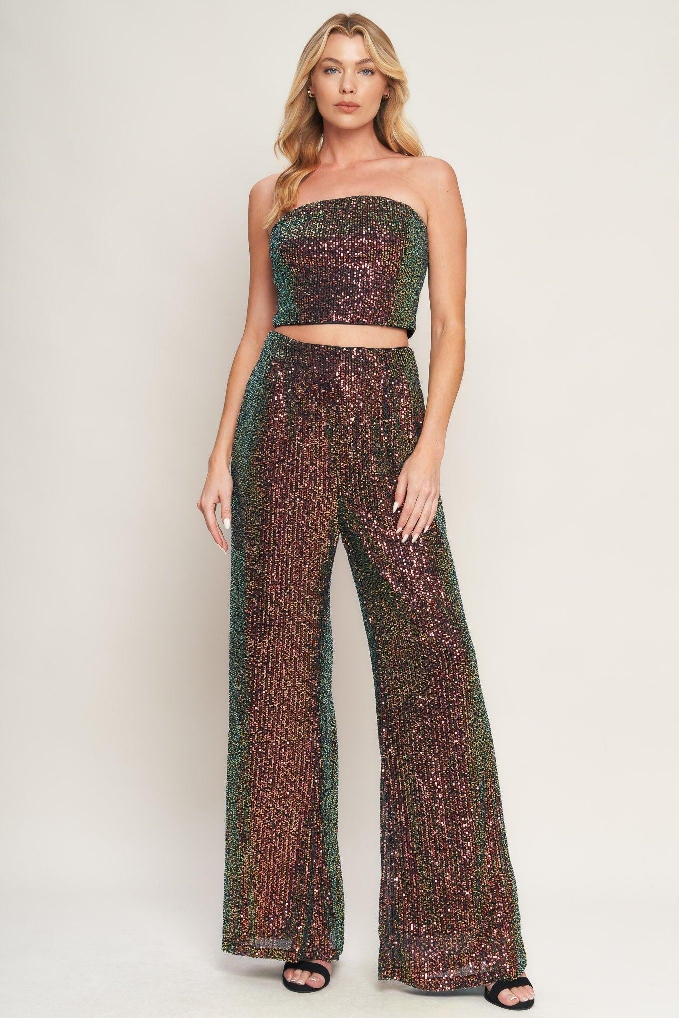 Charming Composure Sequin Top and Bottom Set