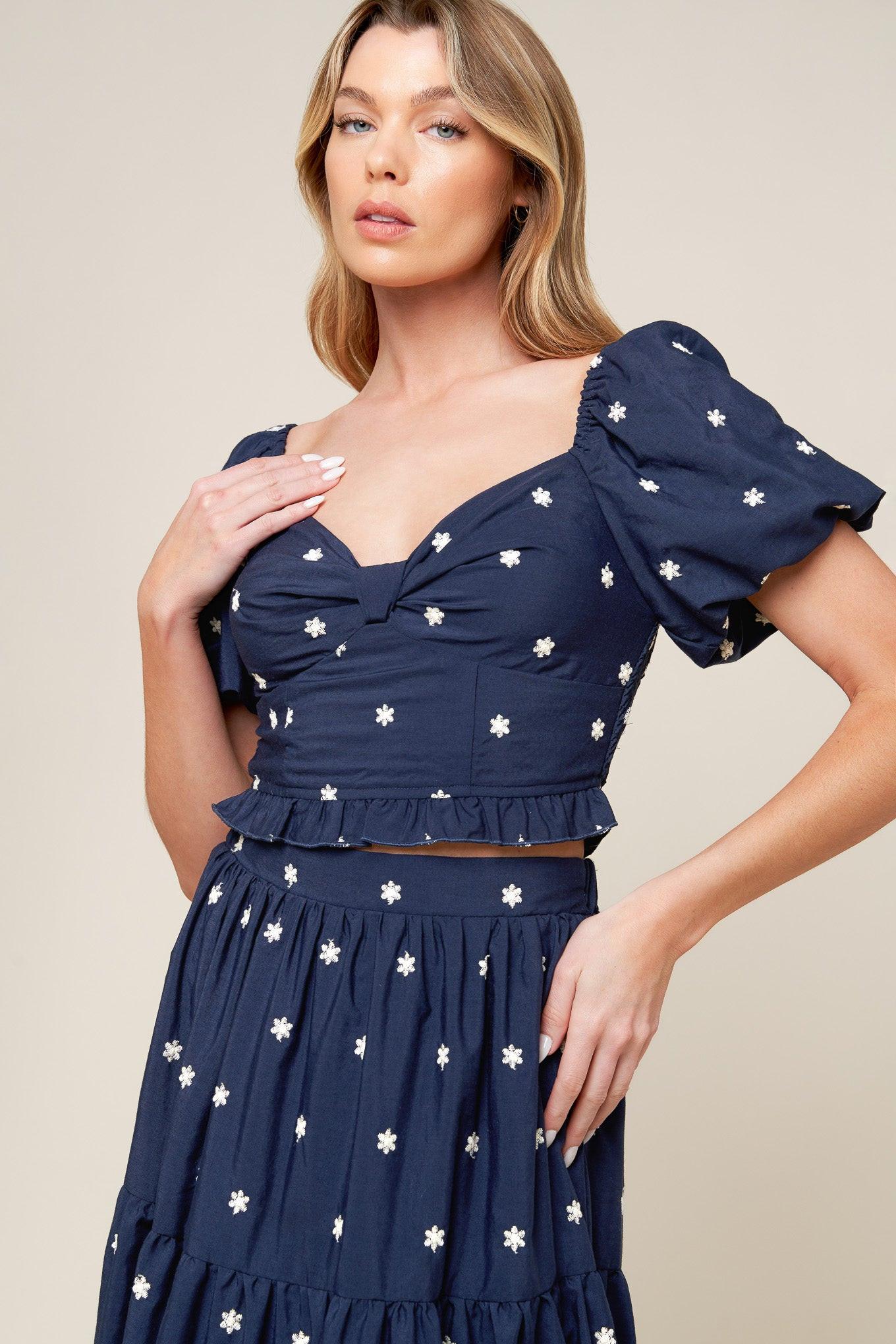 Bebe Alert Navy Woven Top