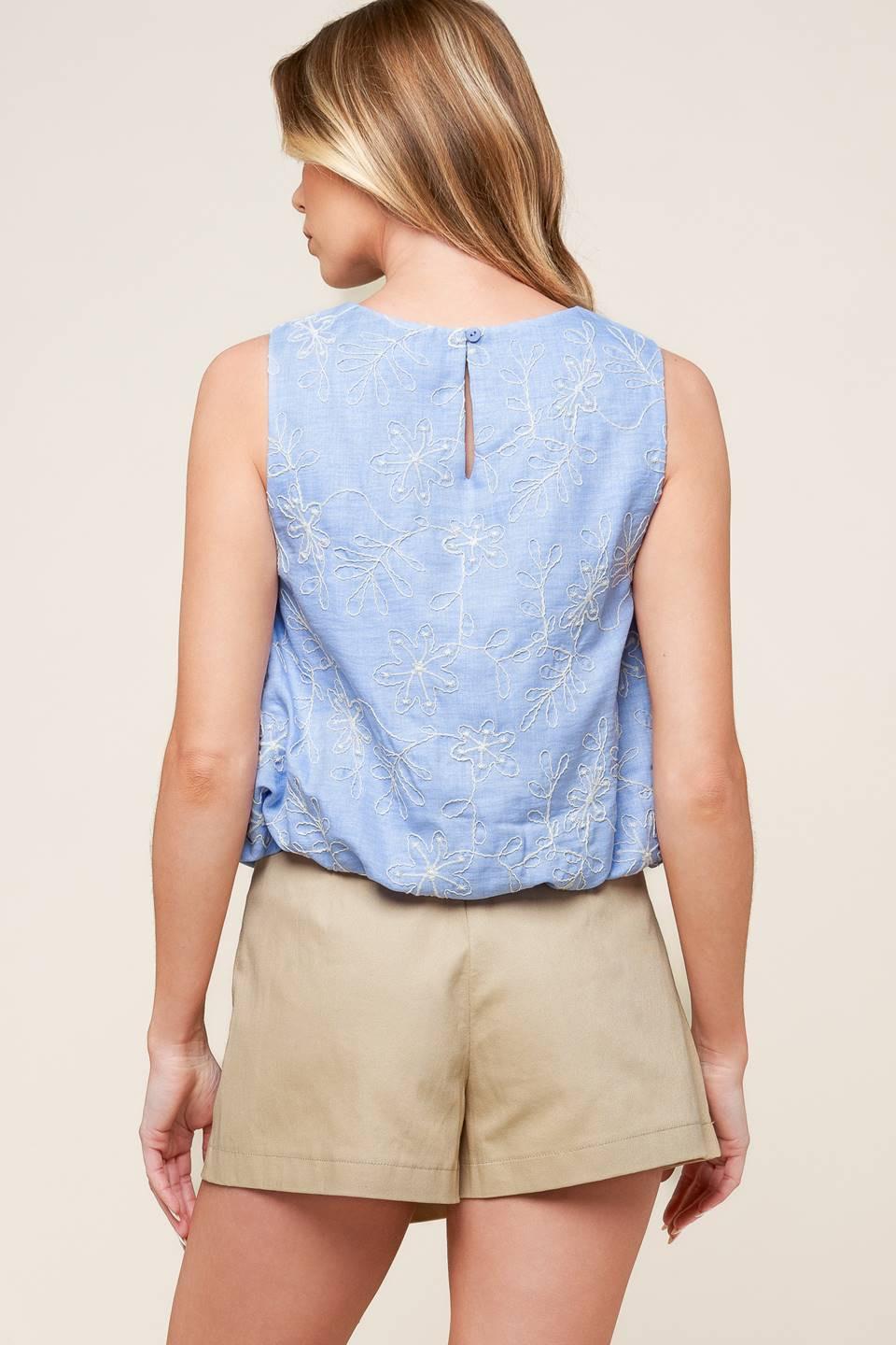 Chicest State Blue Embroidered Top