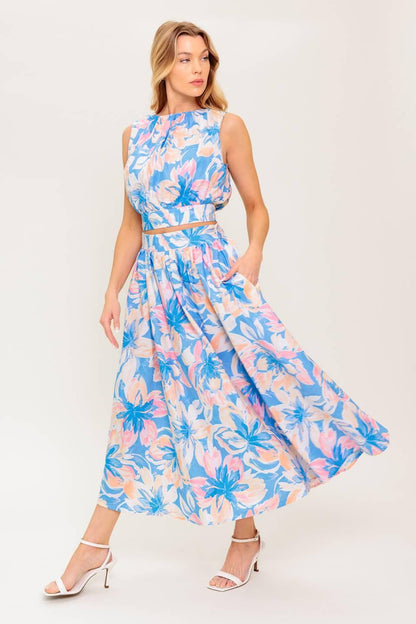Golden Hour Harmony Woven Top and Skirt Set