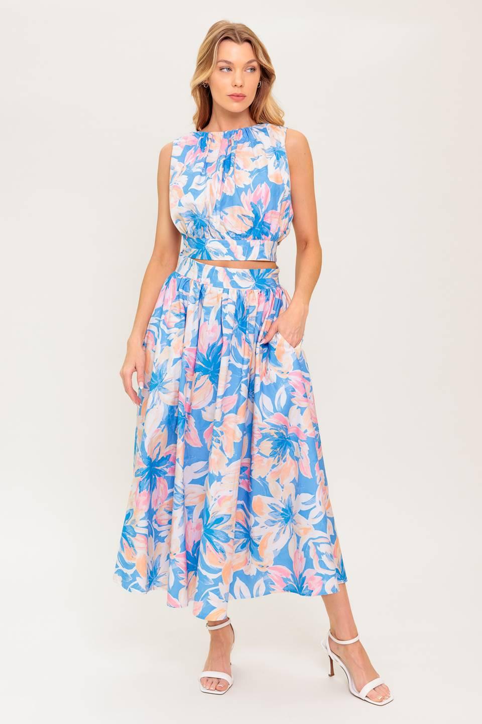Golden Hour Harmony Woven Top and Skirt Set