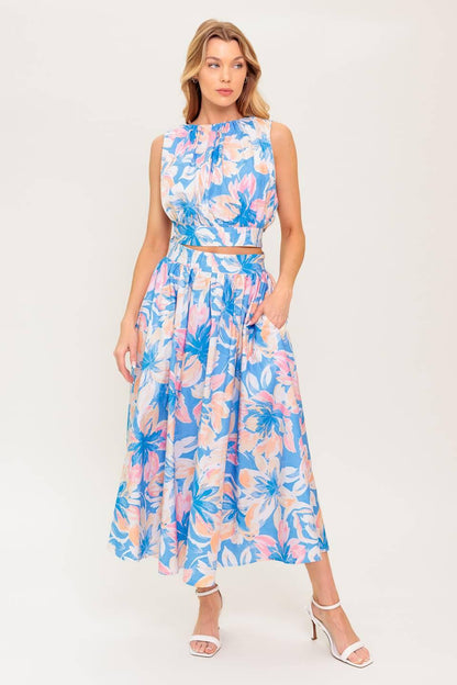 Golden Hour Harmony Woven Top and Skirt Set