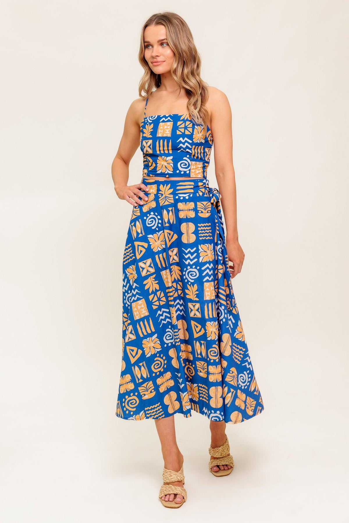 Dewdrop Silence Woven Top and Skirt Set