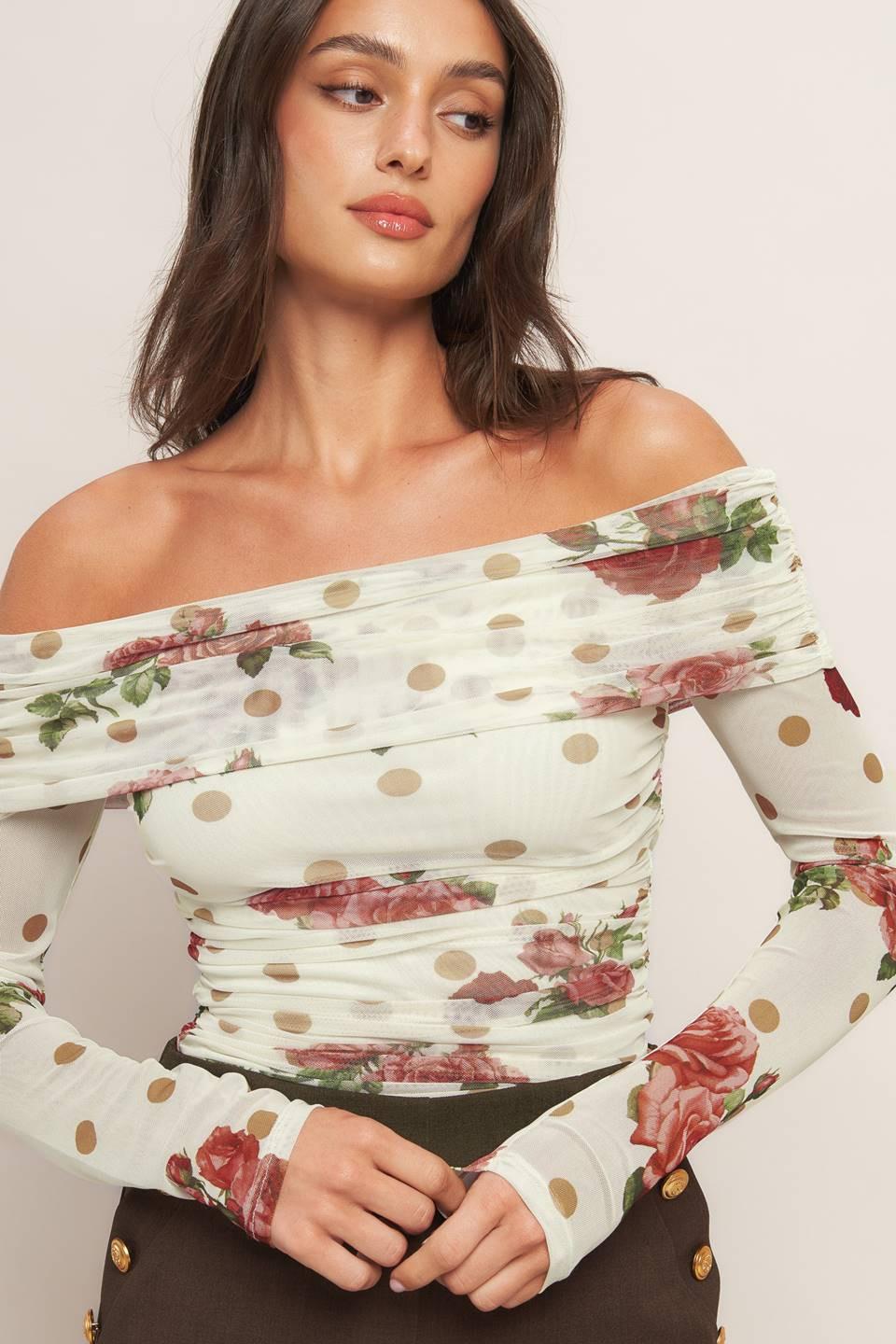 Cream & Bloom Delight Power Mesh Top