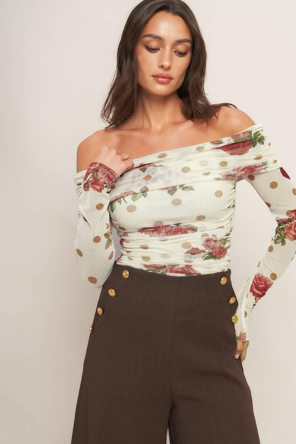 Cream & Bloom Delight Power Mesh Top