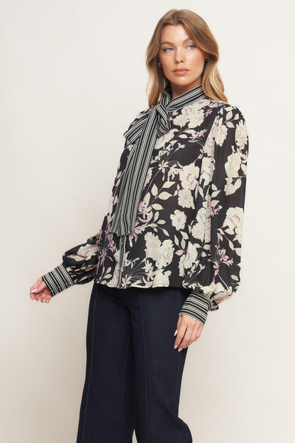 Garden Glam Black Woven Top