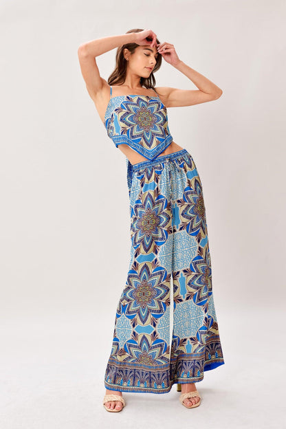 Azure Mandala Woven Scarf Top and Pant Set