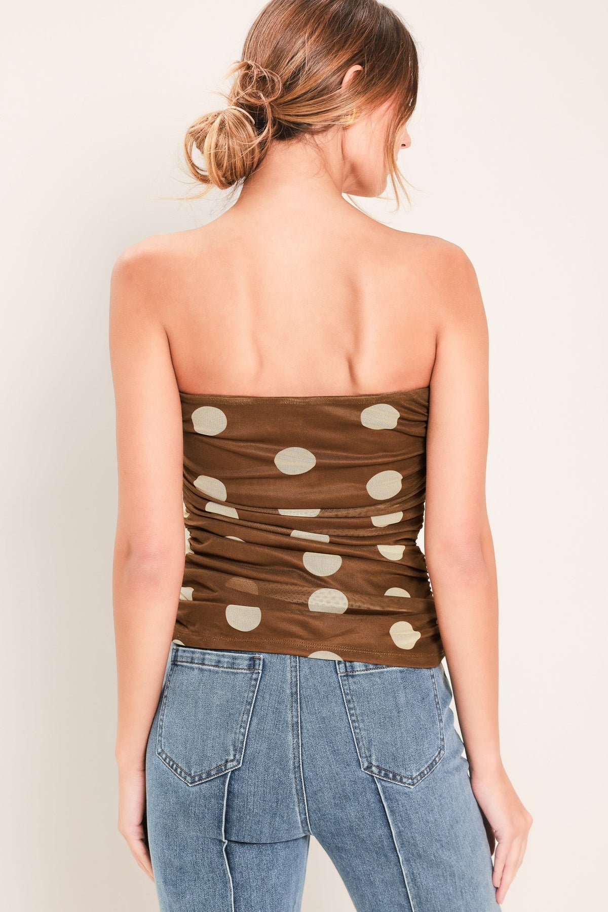 French Girl Polka Dot Power Mesh Tube Top