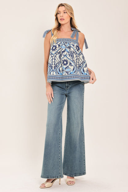 Capri Coast Tie-strap Woven Top